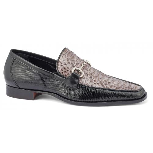 Mauri "Priest" Black / Grey Genuine Iguana / Python Horsebit Loafer Shoes 4800/2